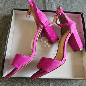 Pink velour strappy heel